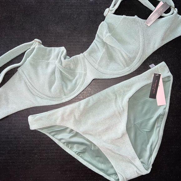 Victoria's Secret 36DD/36D BIKINI L Bottom GREEN seafoam terry WICKED